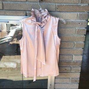 Mauve silk sleeveless top with ruffle neck